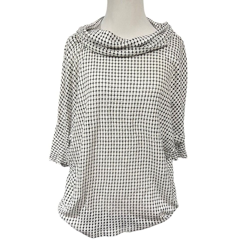 Laila Jayde Medium Open Knit Crochet Top White Black Dolman 3/4 Sleeve Cowl Fall